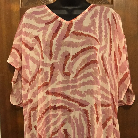 LOGO By Lori Goldstein Sheer 2XP Dress (Petite). Color is several shades of pink - Picture 3 of 8